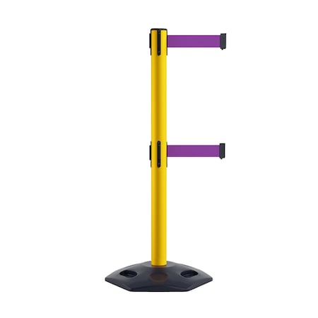 Stanchion Dual Belt Barr. Rubber Base Yellow Post 7.5ftPurple Belt